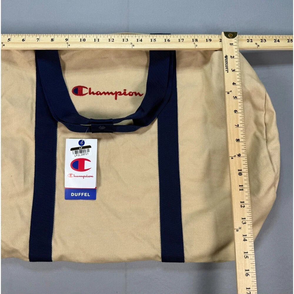NWT Champion Canvas Duffel Bag Men's Large Tan Embroidered Logo Outdoor Gym